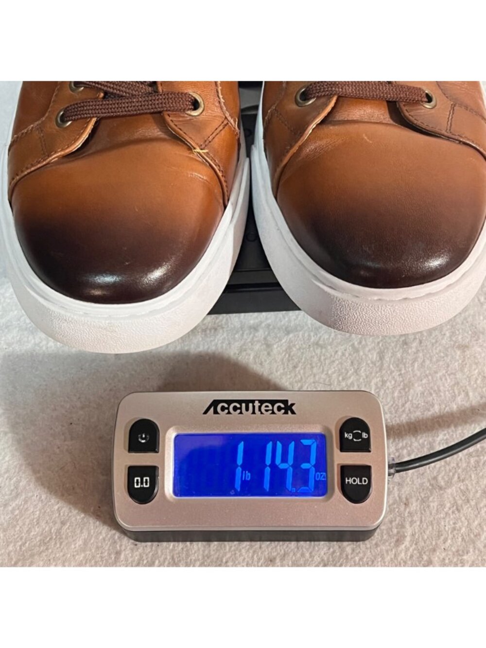 Desai Fashion Shoes Brown Faux Leather Sneakers Mens Size 9 White Rubber Sole - Picture 11 of 11